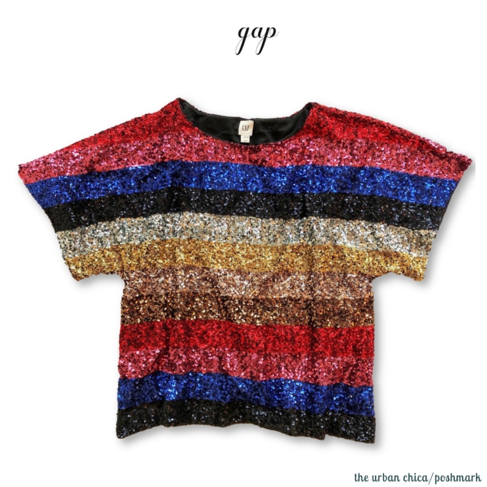 GAP Crazy Stripe Multi-Color Gorgeous Gold Silver Pink Red Sequin Top Free Ship